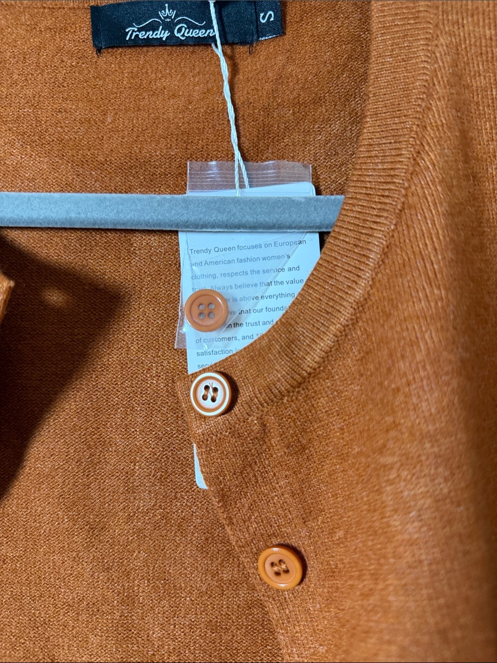 Classic Crewneck Button-Front Cardigan in Rust - Picture 3 of 6
